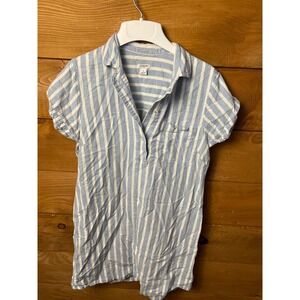 J.Crew Blue/white Stripe Linen Cotton Blend Shirt Dress Women's Short Sleeve Med